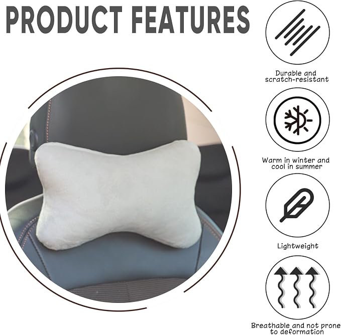 Car Headrest Pillow, Soft & Comfortable Memory Foam Car Neck Pillow for Driving Fatigue Relieve, Universal Cars Head Rest Pillows with Adjustable Strap, Car Interlor Accessorles (Gray)