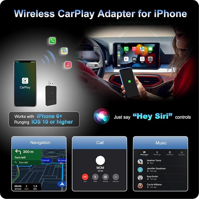 Wireless CarPlay Adapter for Apple iPhone, Convert Wired to Wireless, Plug&Play USB A/Type C Design for Cars That Built-in Wired Apple Car Play, Easy Use&Seamless Connection for iPhone iOS 10+