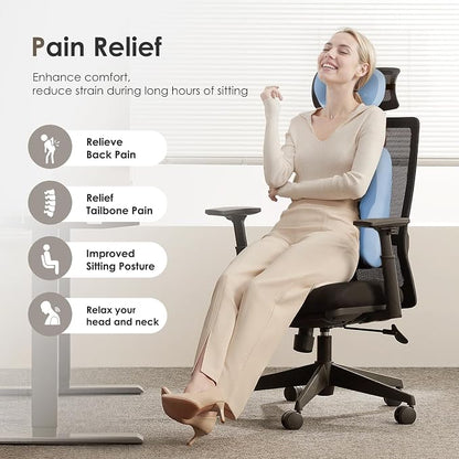 FLORICH Lumbar Support with Car headrest Back Pillow for Chairs Headrest Pillow for Car Ergonomic Ultrathick Memory Foam Back Pillow for Office Chair (Dark Blue)