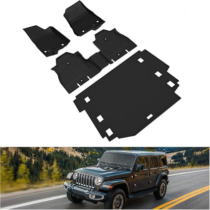 Kiwi Master Floor Mats & Cargo Mat for 2018-2026 Jeep Wrangler JL 4-Door | Custom Fit, All Weather Mats, Heavy Duty TPE Floor Liners, Front Rear Trunk Set, Black