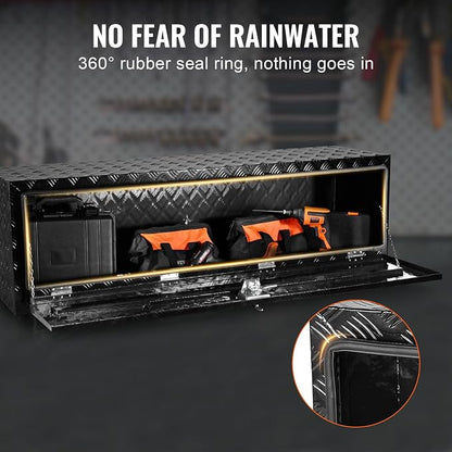 VEVOR Underbody Truck Box, 60" x 17" x 18" Pickup Storage Box, Heavy Duty Aluminum Diamond Plate Tool Box with Lock and Keys, Waterproof Trailer Storage Box with T-Handle Latch for Truck, Van, Trailer
