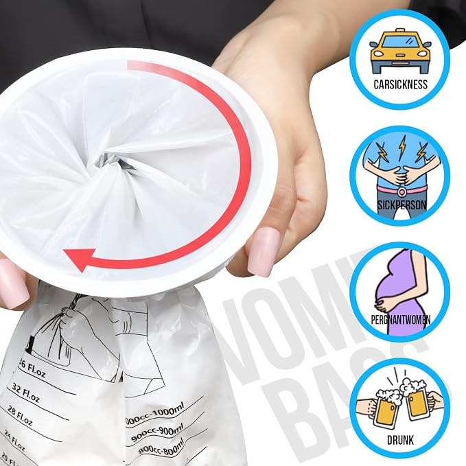 YGDZ Vomit Bags, 15 Pack Vomit Bags Disposable, 1000ml Barf Bags, Leak Resistant Throw Up, Portable Emesis Bags Puke Nausea Bags for Travel Motion Sickness, Car & Aircraft, Taxi, Kids, Women, White