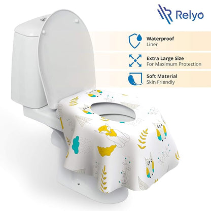 Relyo Disposable Toilet Seat Cover for Travel – 20 Pack with Covers Wrapped in Sets of 2, Non-Flushable Liners, Fits Most Seats – Kids, Toddlers, Adults (Owls, 20)