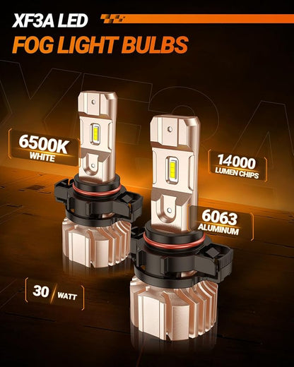 SEALIGHT 5202 LED Fog Light Bulbs, 14000LM 600% Brightness 5201 5202 PS19W PS24W Fog Lights LED Bulb, 6500K Cool White, Superior Heat Dissipation, Pack of 2