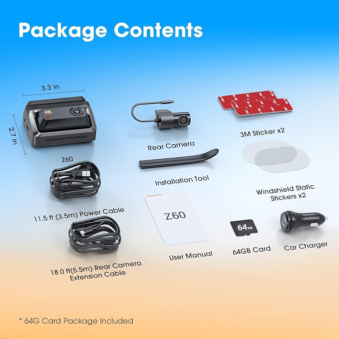 DDPAI 3 Channel Dash Cam Front and Rear, 4K+2K+1080P Triple Dashcam for Cars with Dual 32G eMMC Storage Car Camera Dashcam, GPS,WiFi 6,3" IPS, AI ISP Night Vision,7 Days Parking Mode,Z60 πlink