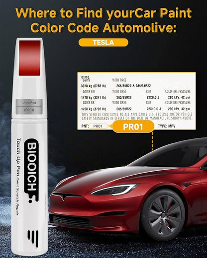 Touch Up Paint Pen Exact Color Match Car Chip and Scratch Repair (for Tesla, Ultra Red(PR01))