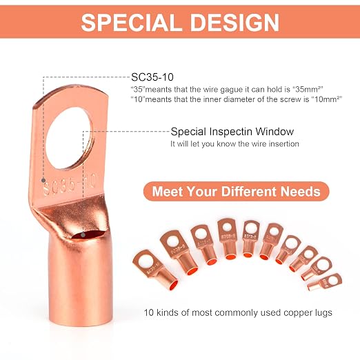 Copper Wire Lugs,Terminal Connectors,Used on AWG12 10 8 6 4 2 Cable,Heat Shrink Set,Bare Copper Eyelets,Ring Terminals Connectors,64Pcs Battery Cable Lugs Ends and 66Pcs Heat Shrink Tubing (130PCS)