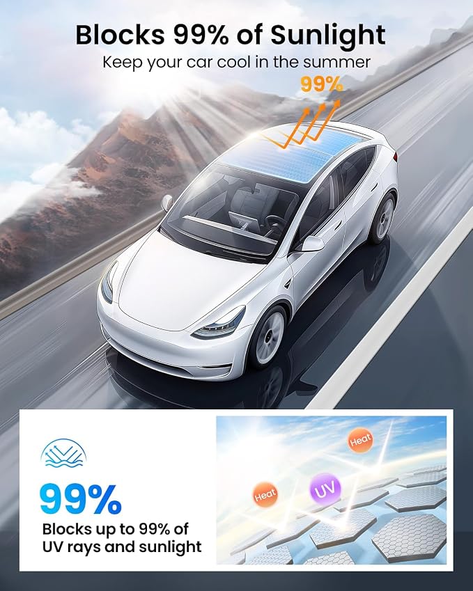 REEVAA 2026 Upgraded Tesla Model Y Sunshade Roof [No Gaps, No Sagging] Tesla Y Accessories Heat Insulation Foldable Glass Sunroof Cover for Model Y 2020-2025 (Not Fit New Y Juniper), 2PCS, Black