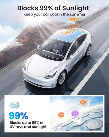 REEVAA 2026 Upgraded Tesla Model Y Sunshade Roof [No Gaps, No Sagging] Tesla Y Accessories Heat Insulation Foldable Glass Sunroof Cover for Model Y 2020-2025 (Not Fit New Y Juniper), 2PCS, Black