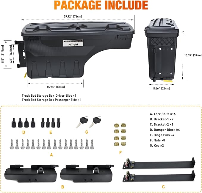 Nilight Truck Bed Tool Box Driver Side & Passenger Side Truck Tool Box Fit for Toyota Tundra 2007-2021 ABS Swing Case Truck Bed Storage Box with Lockable Lid Waterproof Wheel Well Toolbox Black