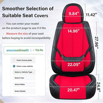 Coverado Front Seat Covers, Universal Seat Covers for Cars, Breathable Fabric&Leather Car Seat Protector, Front Car Seat Covers, Seat Covers Waterproof, Driver Seat Cover Fit for Most Cars, BlackRed