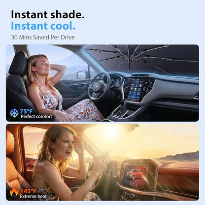 2026 Upgraded Windshield Sun Shade Umbrella for Ford-Transit-150 [Precision Custom Fit, Superior UV & Heat Block] Cooling Tech Fabric, Durable Foldable with Storage Bag, Fits 2015-2025