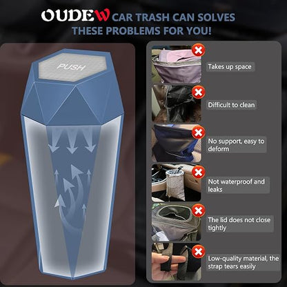 Car Trash Can with Lid - 2-Pack, Interior Accessories for Vehicles, Leakproof Garbage Can with 30 Detachable Trash Bags, Multipurpose Organizers and Storage for Home, Office (Dark Blue)
