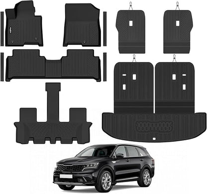 Floor Mats for 2021-2026 Kia Sorento Hybrid 6 Seats/Captain Chairs (Not for Gas), Trunk Mat & Backrest Mat & Door Sill Guard All Weather TPE Protector for Sorento Accessories