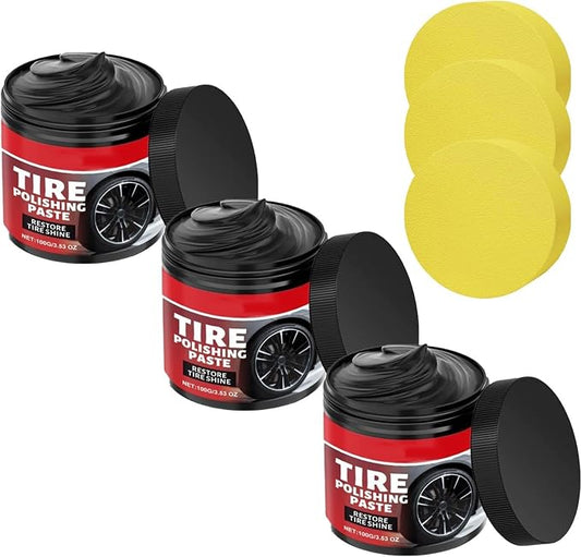 3PCS Car Tire Shine with Sponge, 100g Auto tire Polishing Paste, Wheel Shine Tires Polishing Paste, Cleaning Polishings for Cars Trucks Motorcycles RVs Mor