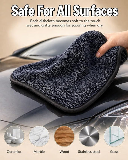 3 Pack Clay Towel Auto Detailing, Shiny Wipes Shower Cleaning Cloths, Dual-Layer 11.8 x 11.8 in Black Towel Mitt for Paint, Glass, Metal & Plastic Microfiber Towel for Bathroom, Car