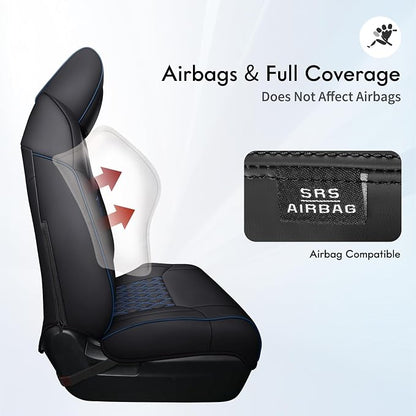 Huidasource Dodge Ram Seat Covers Full Set, Full Coverage Waterproof Leather Pickup Truck Seat Cushion Protector Fit for 2009-2018 1500, 2010-2025 2500/3500 Crew Mega Cab(Full Set/Black&Blue)