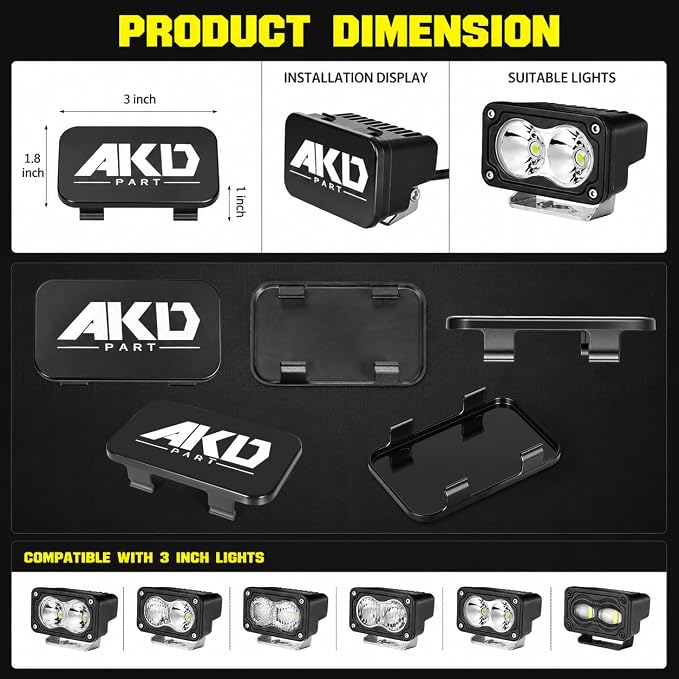 LED Pods Covers 2pcs 3x1.8 Inch LED Pod Lights Black Covers | Street Legal Snap-on PC Protective Lens Light Bars Cover for Offroad Driving Fog Ditch Lights