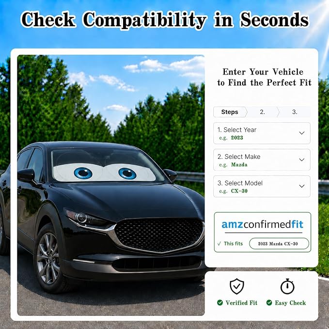 Car Windshield Sun Shade, Funny Eyes Sun Visor for Car Windshield Universal Fits Sedan Compact Car Hatchback SUV, UV Heat Protection - 59 x 27.5