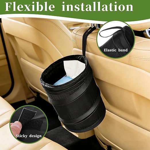 2 Pack Small Foldable Trash Can, Suspended Vehicle Trash Can, Foldable Nylon Trashcan for Cars, Suvs, Trucks, Rvs