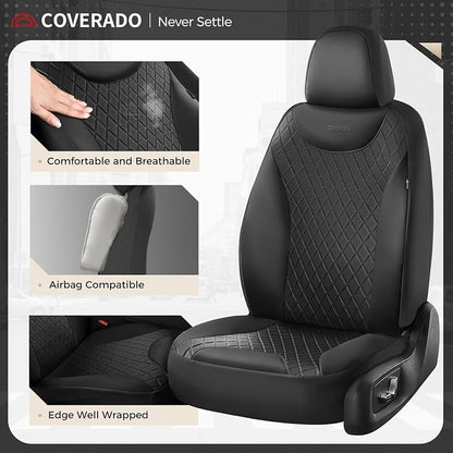 Coverado Seat Covers Full Set, 5 Seat Black Car Seat Covers, Leather Car Seat Protectors, Automotive Front and Back Seat Covers, Waterproof Car Seat Cushions Universal Fit for Most Sedan, SUV, Truck