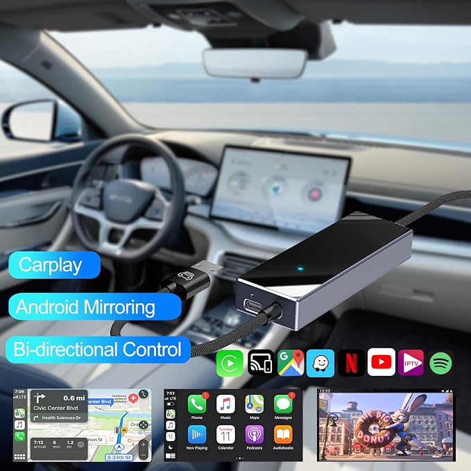 Wireless Carplay Adapter, 2 in 1 Android Mirroring Wireless Adapter 2025 Carplay with Screen Mirroring Function Support APP, Mini Car Play Box for CarPlay Android Mirroring Cars