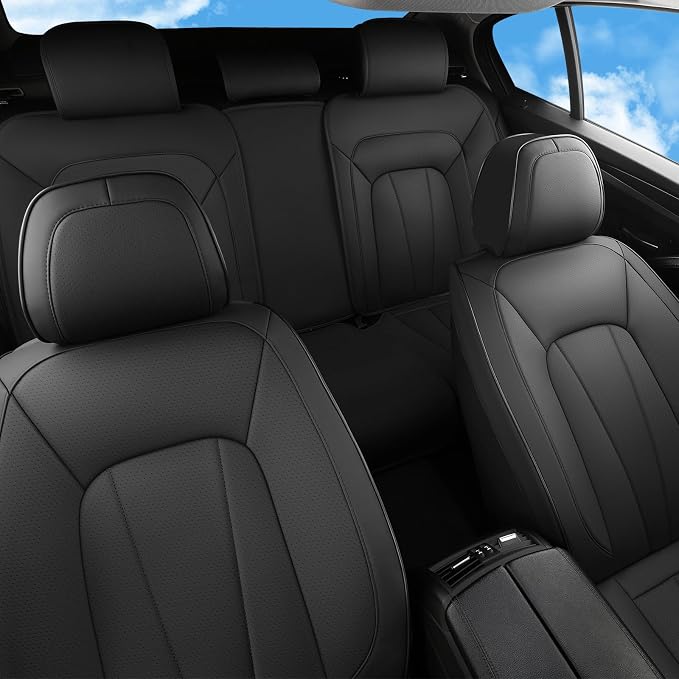 Car Seat Covers,5 Seats Automotive Seat Covers,Breathable Car Seat Protector Waterproof Leather Car Seat Covers for SUV, Sedans and Trucks，Luxury Full Wrapping Edge Seat Covers,Black
