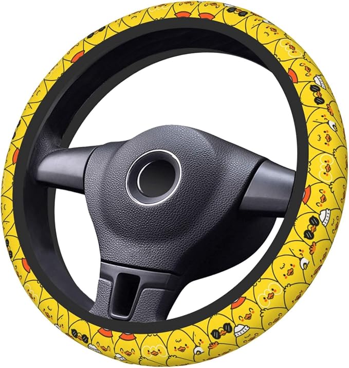 Yellow Steering Wheel Cover for Women,Universal Auto Steering Wheel 14-15 Inch Car Interior Accessories with 2PCS Car Coasters,Suitable for Men and Women