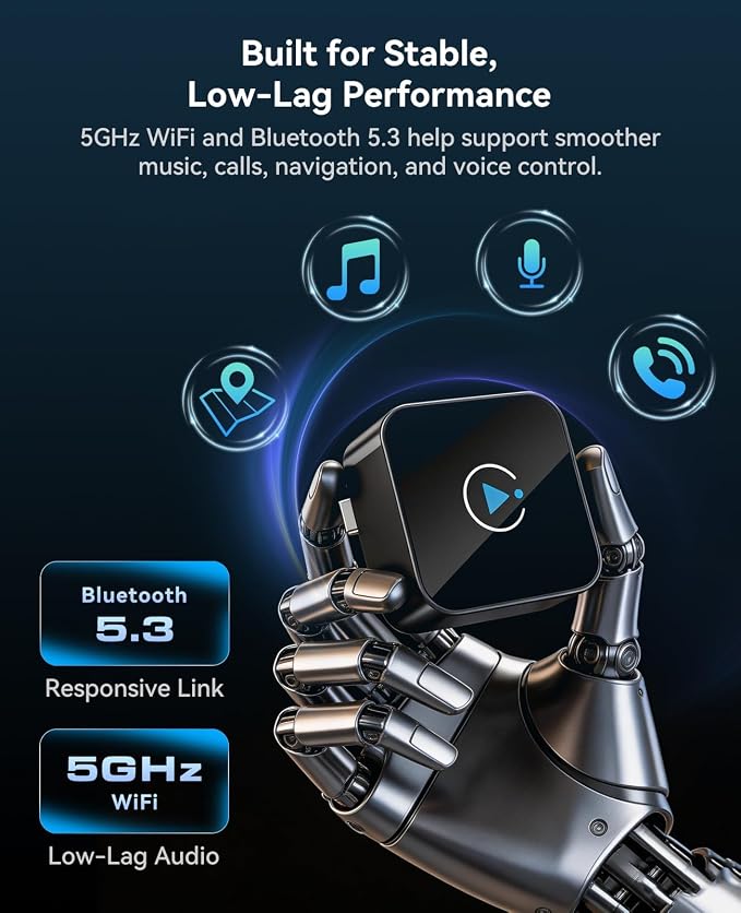 Wireless CarPlay Adapter 2 in 1 2026 Upgraded for Factory Wired CarPlay, Car Play/Android Auto, Auto-Reconnect Wired to Wireless Dongle No-Lag, Plug-and-Play, 5GHz WiFi, Bluetooth 5.3 USB-A & USB-C