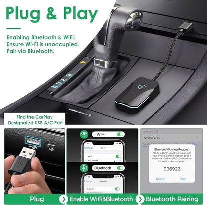 Wireless CarPlay Adapter, 2025 Upgraded Dual-Band (2.4GHz/5GHz) WiFi, Converts Wired to Wireless CarPlay, More Stable & Auto-Connect, Plug & Play for OEM Wired CarPlay Cars & iPhone iOS 10+ (Black).