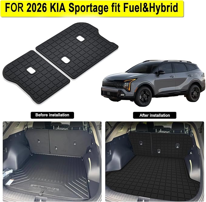 Cargo Mat with Backrest Protection for 2026 KIA Sportage（fit for Fuel&Hybrid）,TPE All Weather Protection Cargo Liner with Velcro Rear Seats Backrest car Accessories-Black