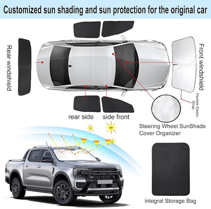 TINGLU Window Shades for Ford Ranger 2019-2024 Accessories Car Side Full Windows Rear Triangular Windshield Sun Shade Sun UV Rays & Privacy Protection for Camping 6PCS
