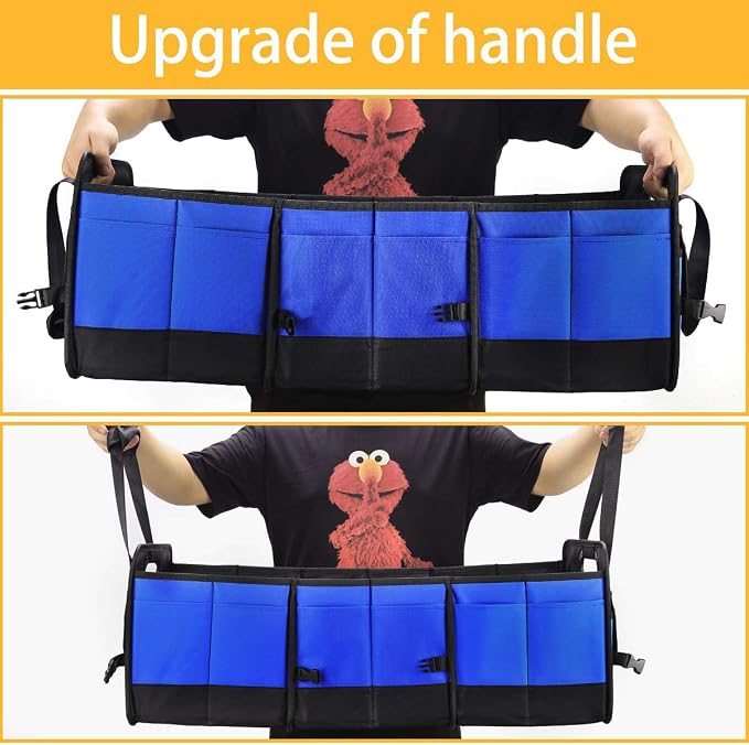 AUTOARK Multipurpose Car Trunk Organizer with Straps,Non-Slip Waterproof Bottom,Durable Collapsible Adjustable Compartments Cargo Storage,Upgraded Handle,AK-076