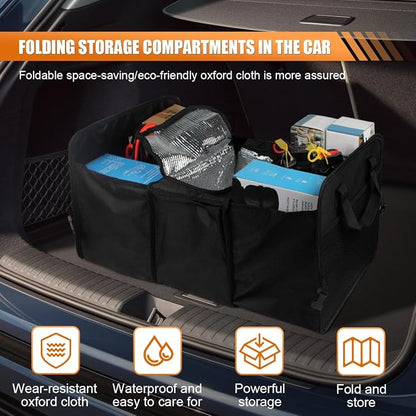 Car Trunk Organizer, Oxford Fabric Waterproof & Anti-Slip Vehicle Storage Box with Leak Proof & Insulated Cooler Bag, Large Capacity Foldable Auto Storage Box for Car, SUV, Truck (Black)