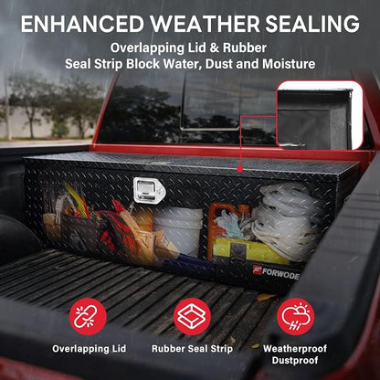 FORWODE 48 Inch Aluminum Truck Tool Box Lockable Truck Bed Tool Box Waterproof Truck Bed Storage Box with Gas Struts & Side Handle Truck Tool Chest for Pickup, Truck Bed, RV, Trailer & Garage (Black)