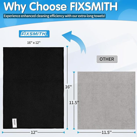 FIXSMITH Black Microfiber Cleaning Cloth -Pack of 24, Highly Absorbent Cleaning Rags, 16"X12" All Purpose Cleaning Towels for Housekeeping, Kitchen, Car, Lint Free and Reusable Microfiber Towels