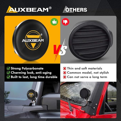 Auxbeam C4 Series 4 Inch Black Protective Light Covers, Round Offroad LED Pods Lens Cap, On Road & Off Road, Polycarbonate Plastic, Snap-On Design, 2 Packs