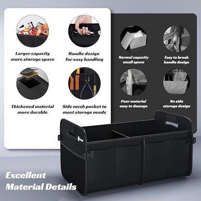 Sposuit Trunk Organizer for Car - 80L Collapsible Car Storage with 11 Pockets & Reinforced Handles, SUV Trunk Organizers for Grocery Cargo(Black)
