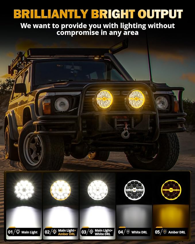 Auxbeam RAY-L Series 7 Inch Round Offroad Light with Amber White DRL 240W 25800LM LED Driving Pods Light Bar Spot Beam Spot Lights Offroad Lighting for Front Bumper