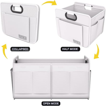 Homeve Car Trunk Organizer for SUV, 18.5Gal Large Capacity No-Sag Heavy Duty, Foldable Waterproof Anti-Slip Storage with 12 Pockets, Fit Sedan, Truck, Universal Car Accessories, White, 2 Compart,Large
