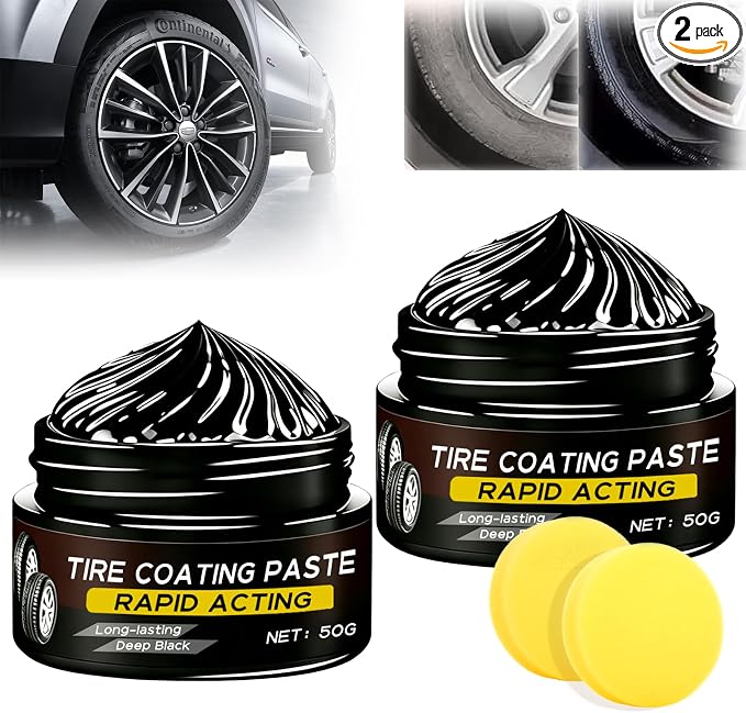 Premium Tire Coating & Trim Restorer, Bring Back the Original Deep Black Shine to Rubber and Plastic, Long Lasting Gloss Finish, Tire Coating Paste for Car Tire Plastic Trim Care, Maintenance (2 Set)