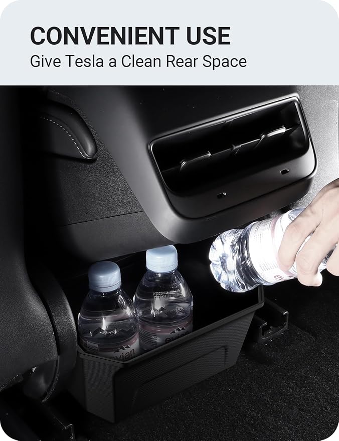 BASENOR 2017-2023 Tesla Model 3 Trash Can, Rear Center Console Organizer Tray, Backseat Storage Box with Lid Cover for Model 3 Interior Accessories(Not Fit 2024-2026 Model 3)