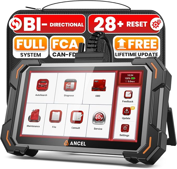 ANCEL DS500 Elite Bidirectional Scan Tool, Full System Car Diagnostic Scanner with 28+ Services, Injector Coding, Active Test, ABS Bleeding Throttle BMS TPMS Reset, CAN-FD, FCA, Lifetime Free Update