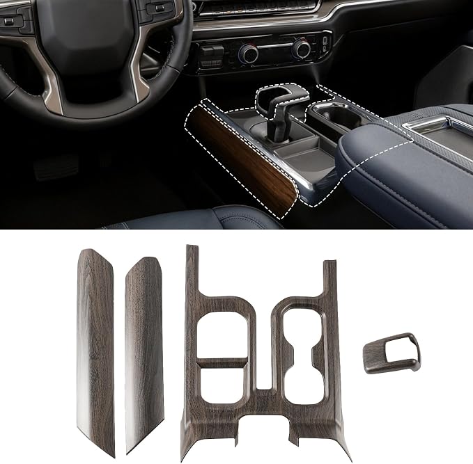 Gear Shift Cover for Silverado 1500 & Sierra 1500 2022-2026 Wood Grain Gear Shift Panel Trim
