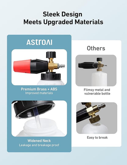 AstroAI Foam Cannon, Heavy Duty Durable Car Wash Foam Sprayer for Pressure Washer with 1/4" Quick Connector, Wide Neck Adjustable Snow Foam Lance and Thick Foam, Easy Install for Versatile, 1L Bottle
