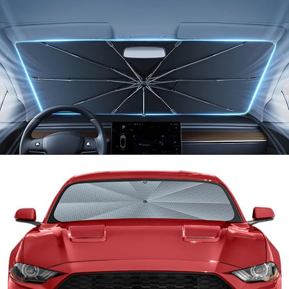 Autorder Windshield Sun Shade Umbrella for 2015-2023 Ford Mustang Accessories,Upgraded Ice Crystal Material,Easy Setup Umbrella Sunshade for Car Windshield,100% Sun Blocking