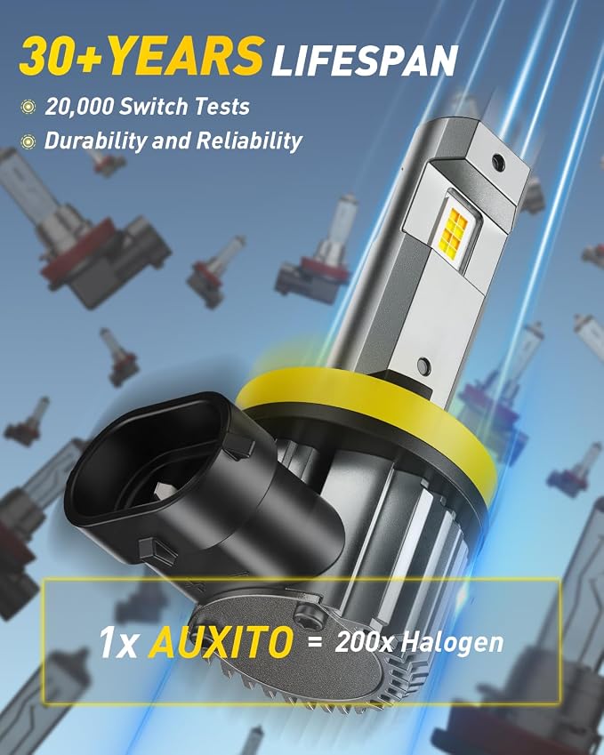 AUXITO H11 Switchback LED Bulbs, 80000LM 6500K White 3000K Yellow Dual Color H11 LED Bulb, 1:1 Mini Wireless Fog Light Bulbs, Fanless Copper Tube Cooling, No Beam Shift
