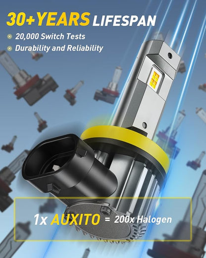 AUXITO H11 Switchback LED Bulbs, 80000LM 6500K White 3000K Yellow Dual Color H11 LED Bulb, 1:1 Mini Wireless Fog Light Bulbs, Fanless Copper Tube Cooling, No Beam Shift
