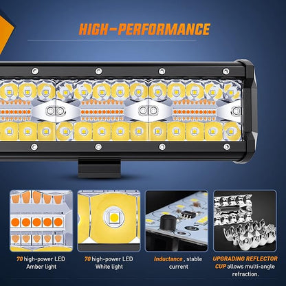 Nilight 20Inch 420W LED Light Bar Spot Flood Amber White Strobe 6 Modes with Memory Function Off-Road Truck Car ATV SUV Cabin Boat with 16AWG Wiring Harness Kit-1 Lead