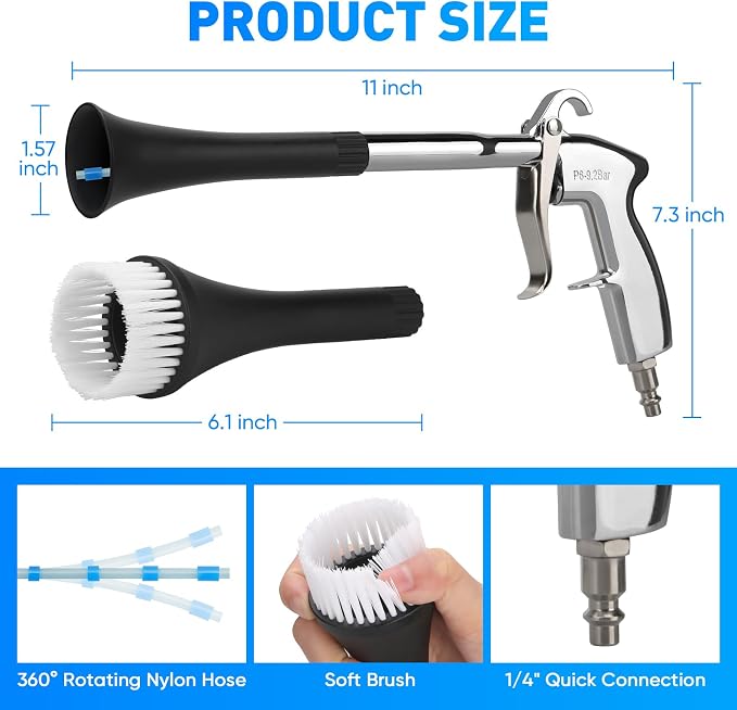 MYPIN Car Cleaning Gun, 6-9.2Bar, High Pressure Air Blow Gun with 2 Set Nozzle&Towel, Interior Car Cleaning for Vehicle Upholstery Carpet Seat
